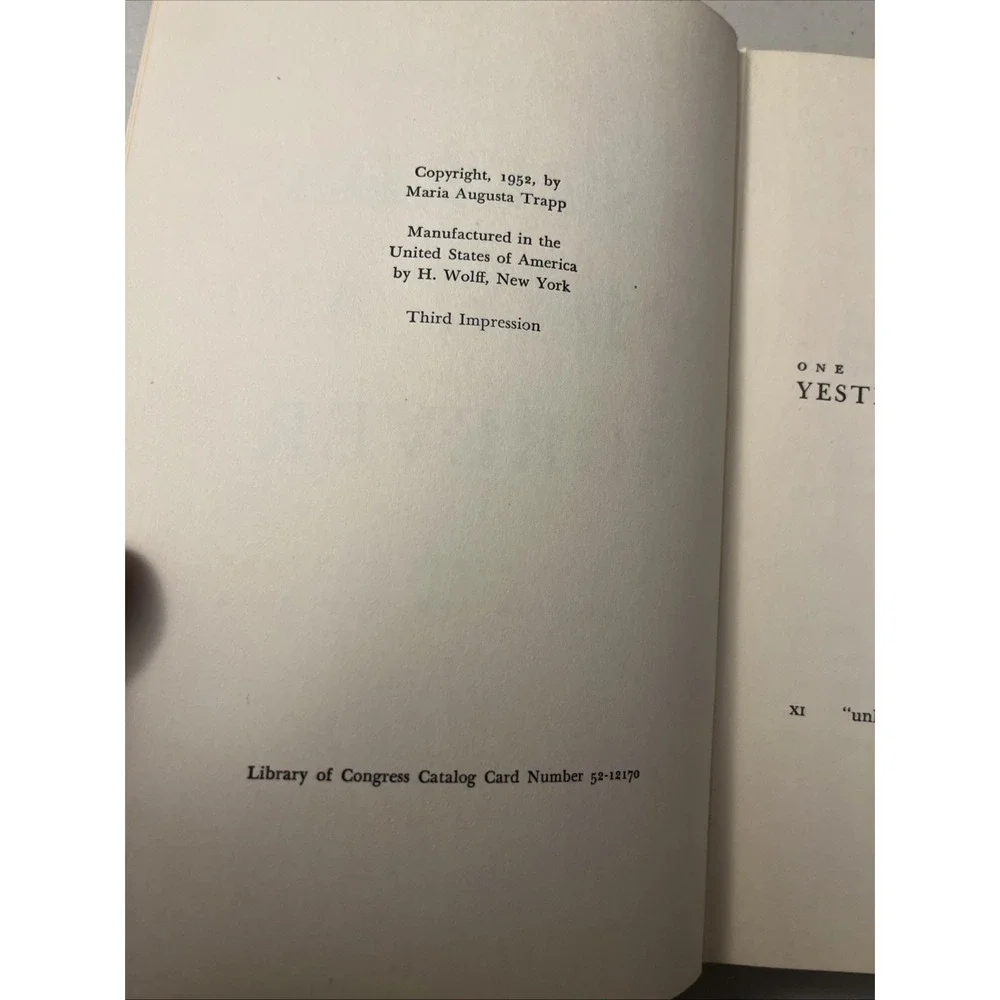 Maria Augusta Trapp Yesterday, Today and Forever 1952 Book Signed Lippincott
